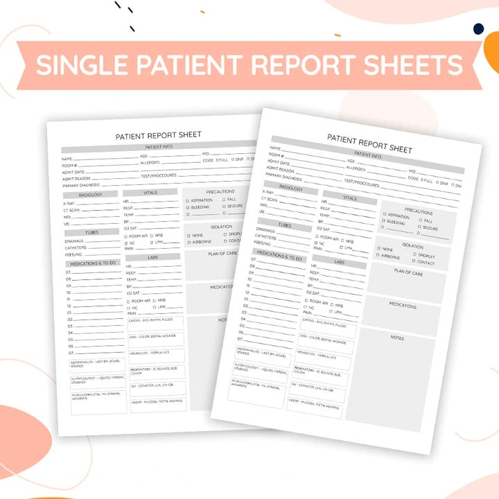 Single Patient Report Sheet - Nurse Report Sheet - Patient Assessment